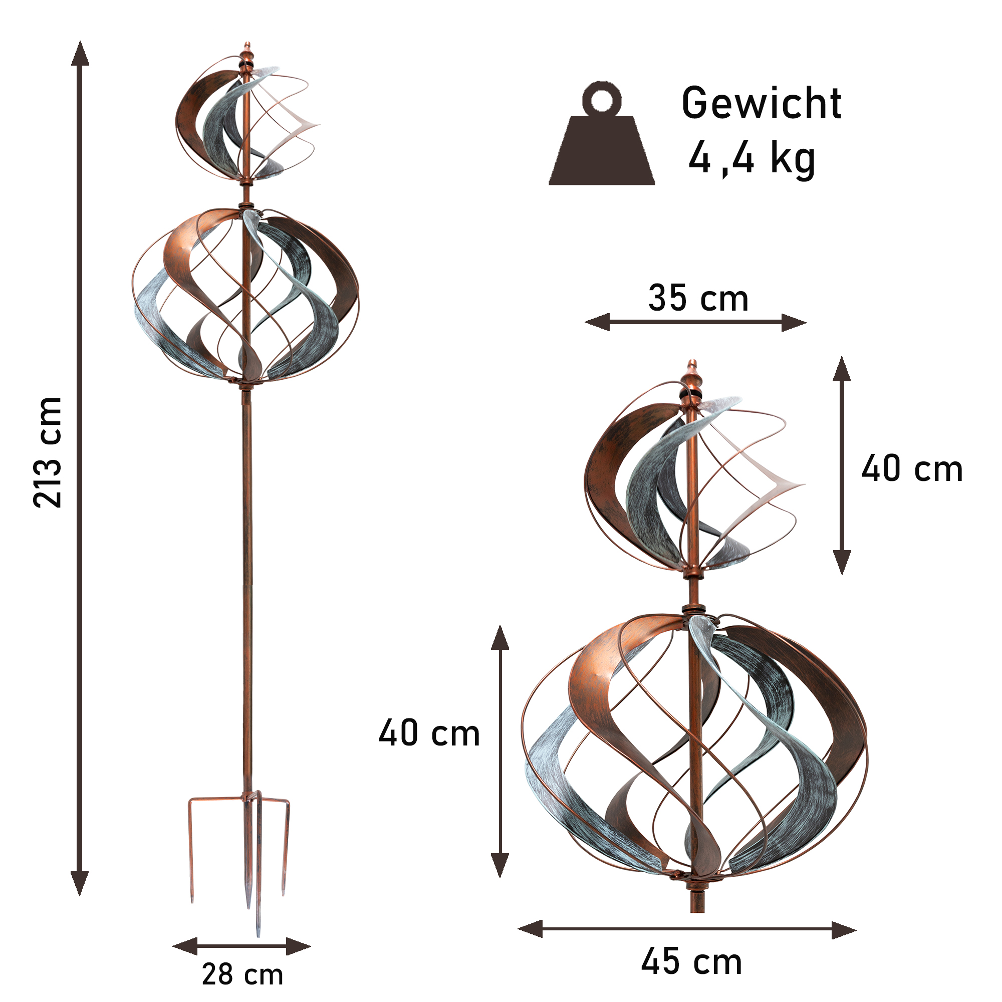 Windrad “Tulip” mit 2 gegenläufigen Rotoren, Gartendeko, 213 cm hoch NA187