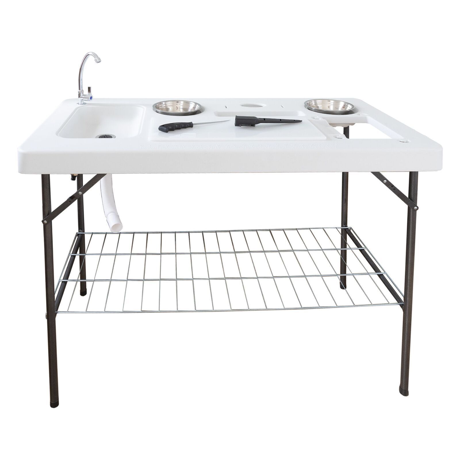 Klappbarer Filetiertisch, Camping Spüle mit 2 Schüsseln und Filetierbrett BL126 Klappbarer Filetiertisch, Camping Spüle mit 2 Schüsseln und Filetierbrett BL126