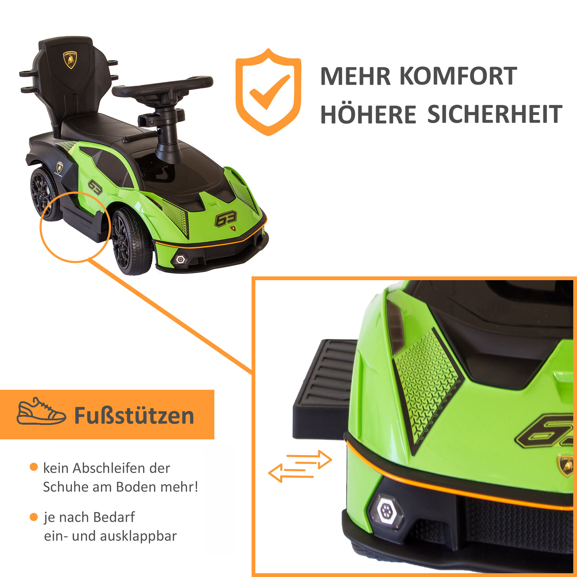 Rutschauto in grün, Kinderfahrzeug mit Sicherheitsbügel, Rutscher Auto mit Schiebestange ab 1 Jahr PT008_G Rutschauto in grün, Kinderfahrzeug mit Sicherheitsbügel, Rutscher Auto mit Schiebestange ab 1 Jahr PT008_G