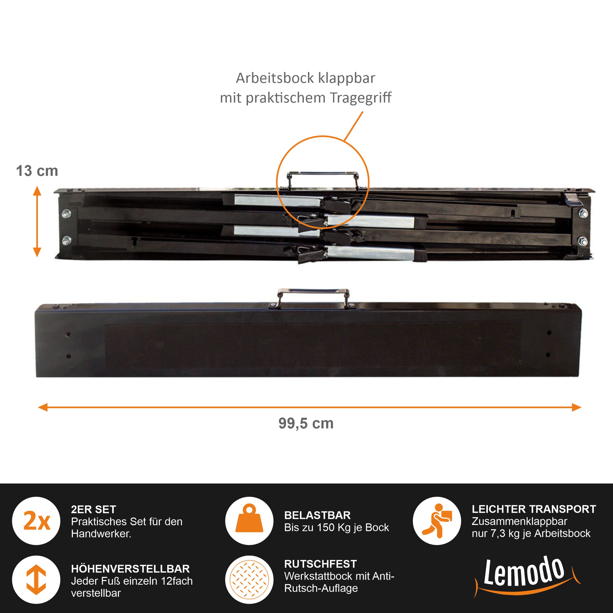 Arbeitsbock höhenverstellbar, Klappbock 2er Set mit Anti-Rutsch-Auflage YT003_2 Arbeitsbock höhenverstellbar, Klappbock 2er Set mit Anti-Rutsch-Auflage YT003_2