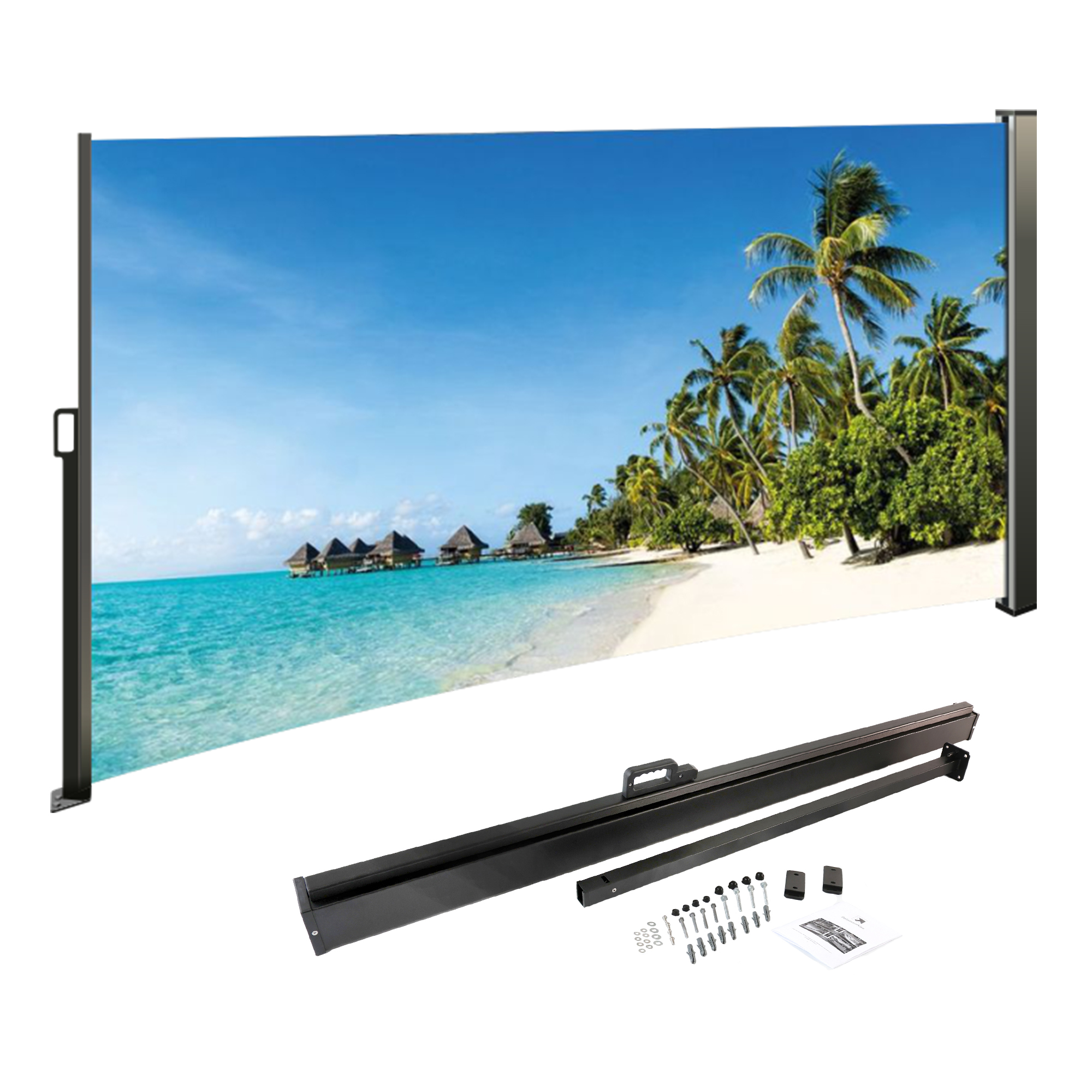 Seitenmarkise ausziehbar links, 180 cm hoch, Seitenrollo mit Fotodruck Südsee NA099-R