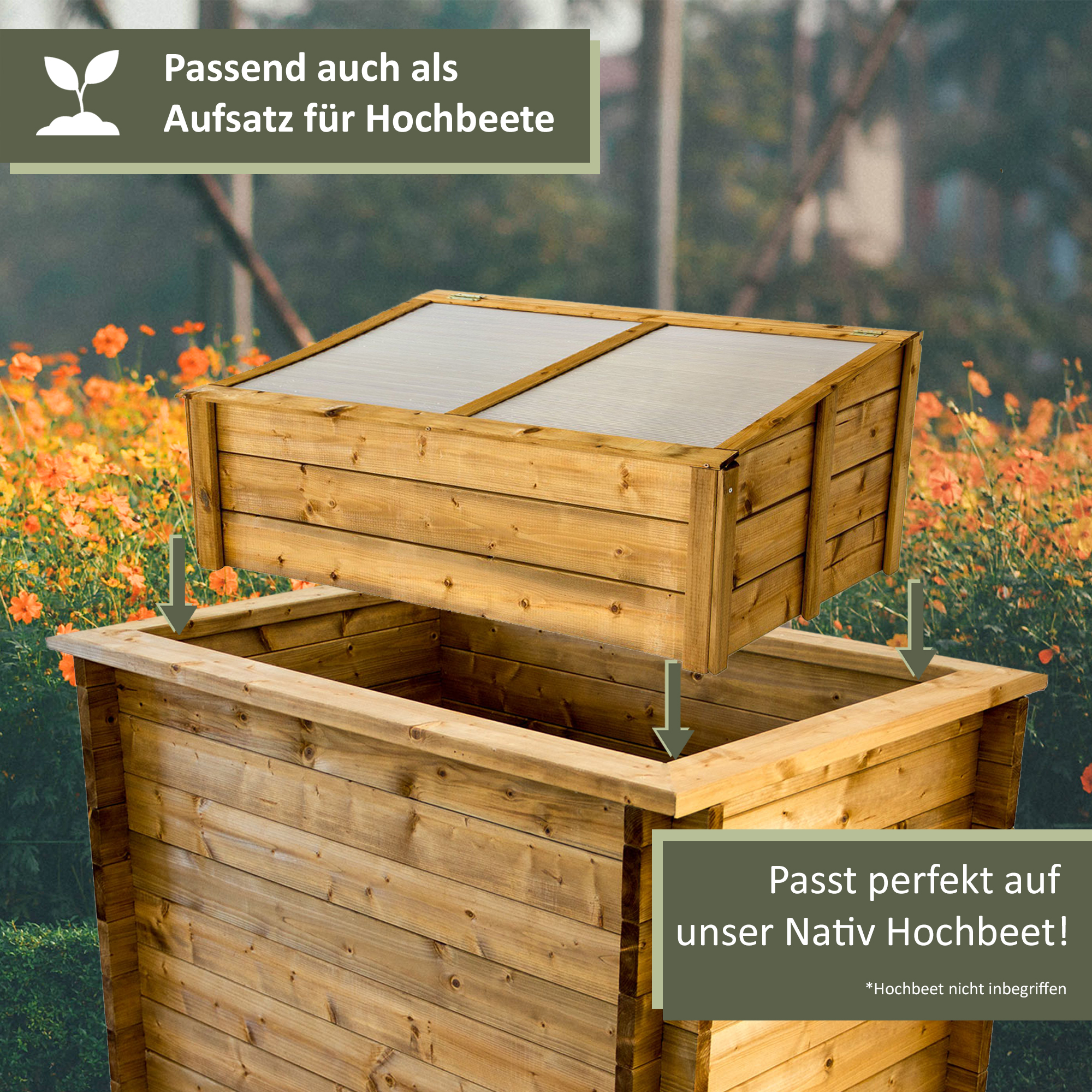 Frühbeet 100x60 cm, grün, Frühbeetaufsatz für Hochbeete, Frühbeetkasten NA113_GN Frühbeet 100x60 cm, grün, Frühbeetaufsatz für Hochbeete, Frühbeetkasten NA113_GN