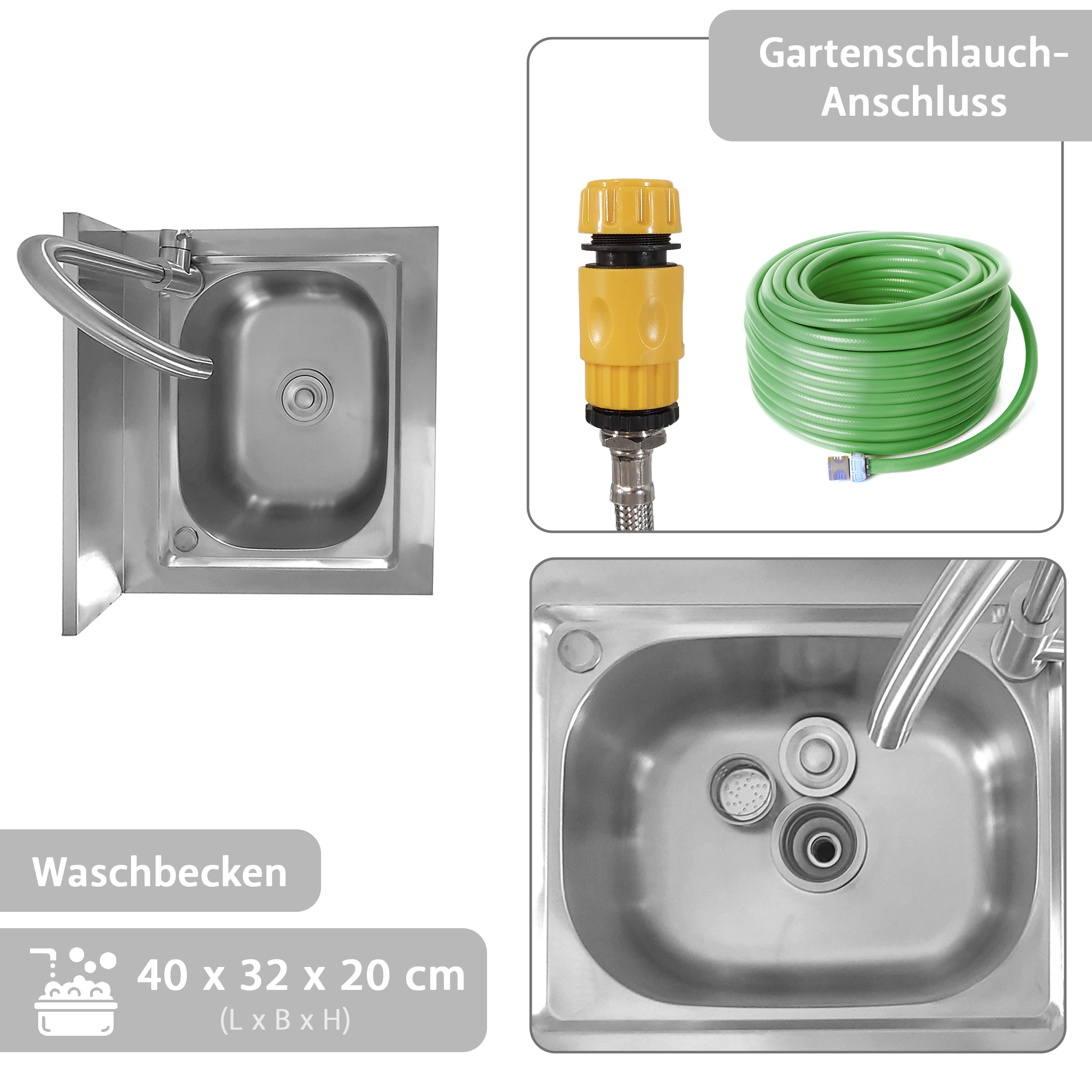 Spültisch freistehend, Wasserhahn mit Gartenschlauch-Anschluss, Spülbecken Spültisch freistehend_Wasserhahn mit Gartenschlauch-Anschluss_M Spültisch freistehend, Wasserhahn mit Gartenschlauch-Anschluss, Spülbecken Spültisch freistehend_Wasserhahn mit Gartenschlauch-Anschluss_M