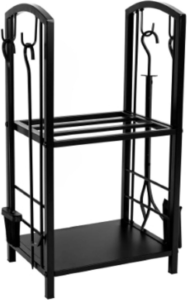 Kaminholzregal mit Besteck, Metallregal für Feuerholz und Briketts, Holzaufbewahrung WE-2666 Kaminholzregal mit Besteck, Metallregal für Feuerholz und Briketts, Holzaufbewahrung WE-2666