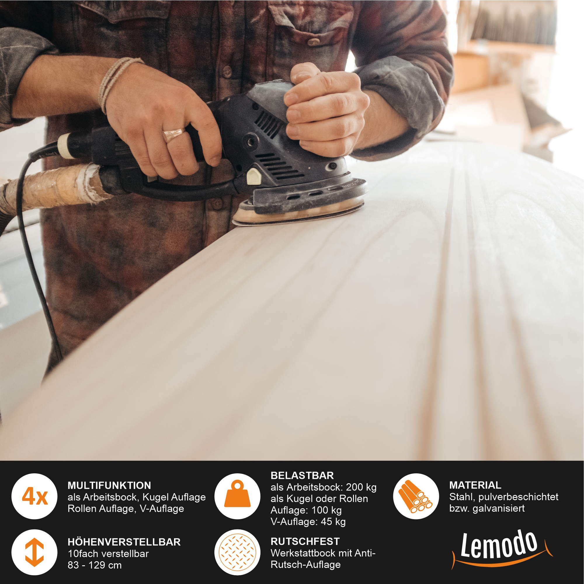 Multifunktions Arbeitsbock, 4 Funktionen, Rollenbock, V- und Kugel-Auflage, klappbar, höhenverstellbar YT006 Multifunktions Arbeitsbock, 4 Funktionen, Rollenbock, V- und Kugel-Auflage, klappbar, höhenverstellbar YT006