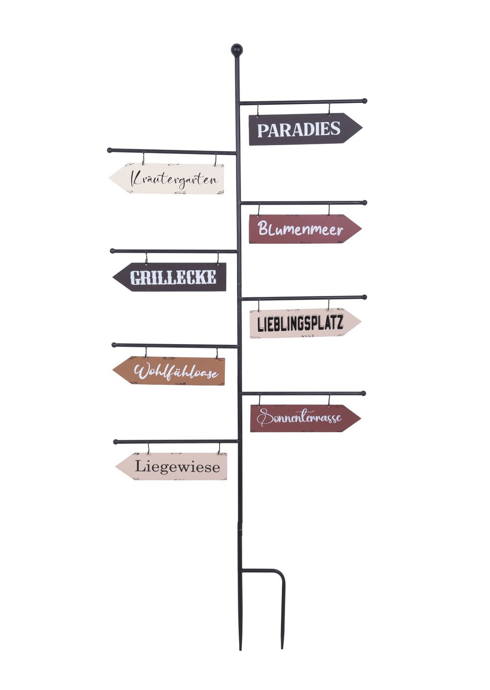 Gartenschild Wegweiser, 8 Planken beschriftet, Eisenschild, Metallschild 125 cm hoch HI-314734