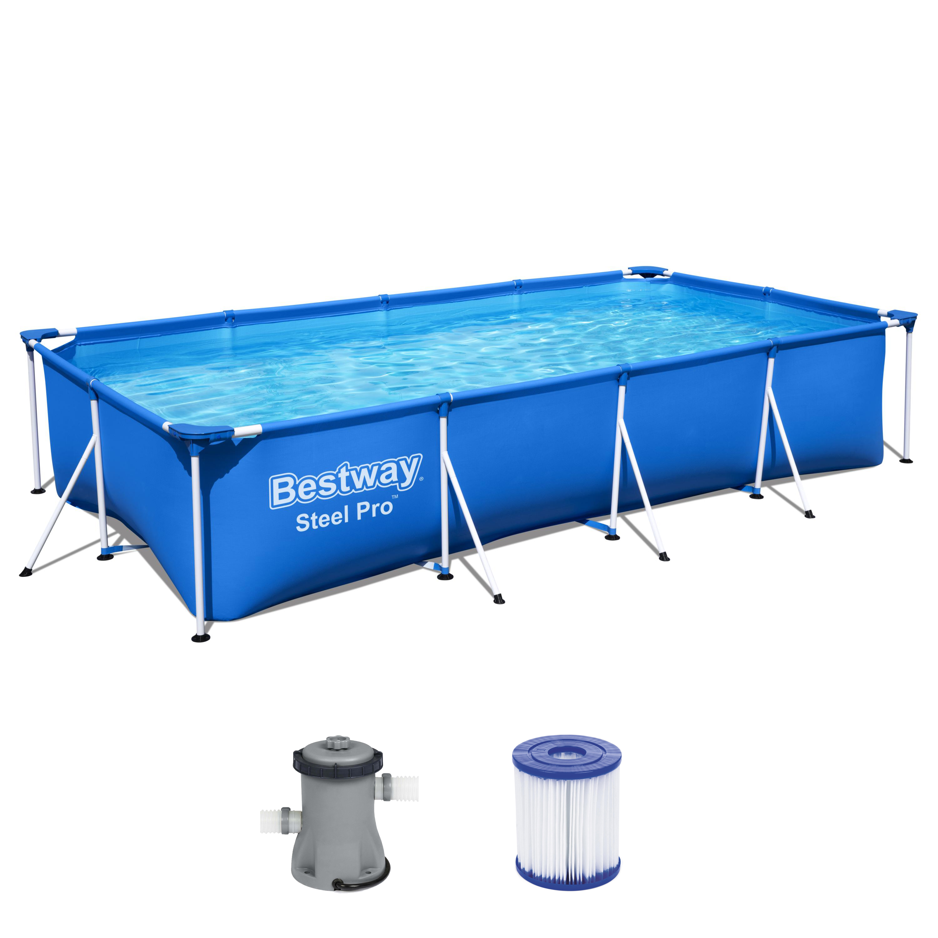 Steel Pro Bestway Frame Pool Set mit Poolpumpe 400 x 211 x 81 cm , dunkelblau, eckig 56424_22 Steel Pro Bestway Frame Pool Set mit Poolpumpe 400 x 211 x 81 cm , dunkelblau, eckig 56424_22